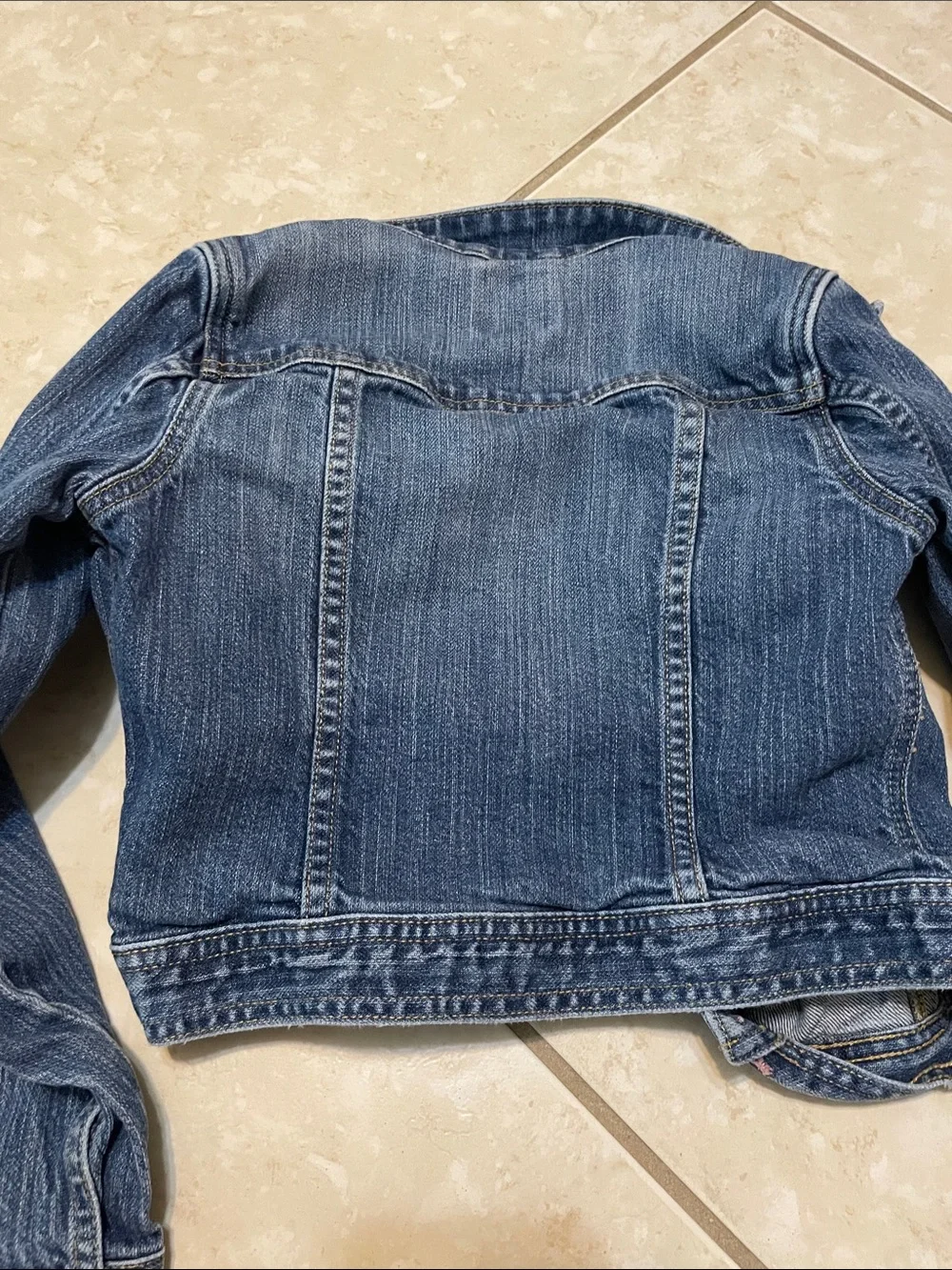 GAP Girls Dark Blue Denim Jacket with Pink Stitch Accents